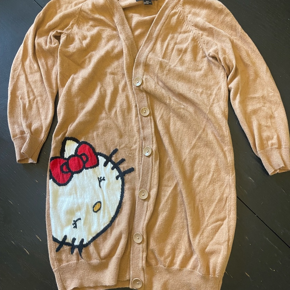 Forever 21 Camel Cardigan with Hello Kitty Patch
